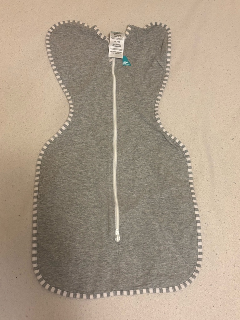 Love to Dream Grey Zip Swaddle Sack with Striped Trim